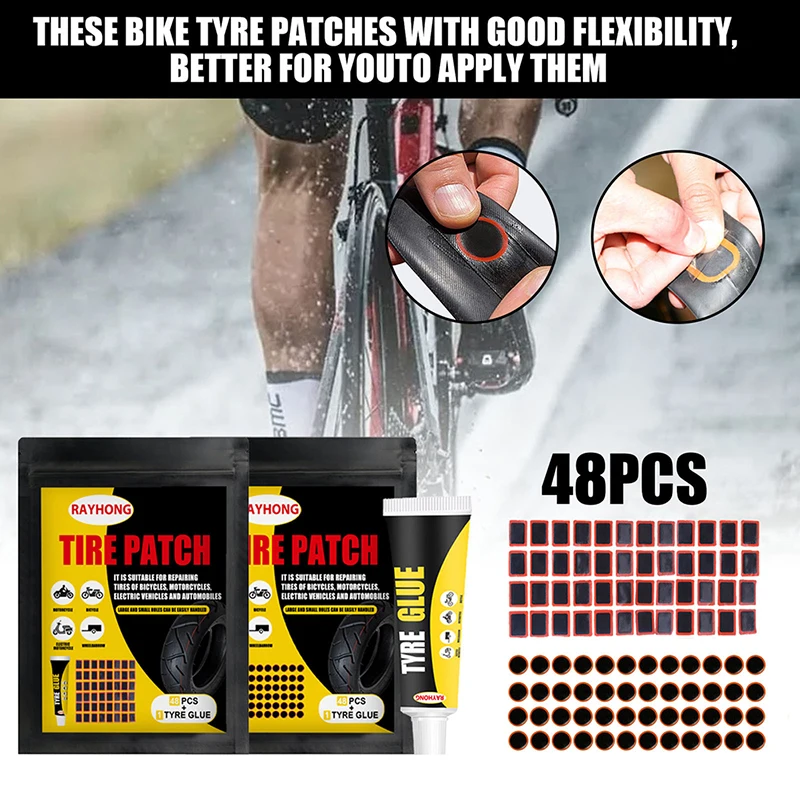 

48PCS 25mm Round/Square Rubber Bicycle Tire Patch Tube Puncture Repair Tool