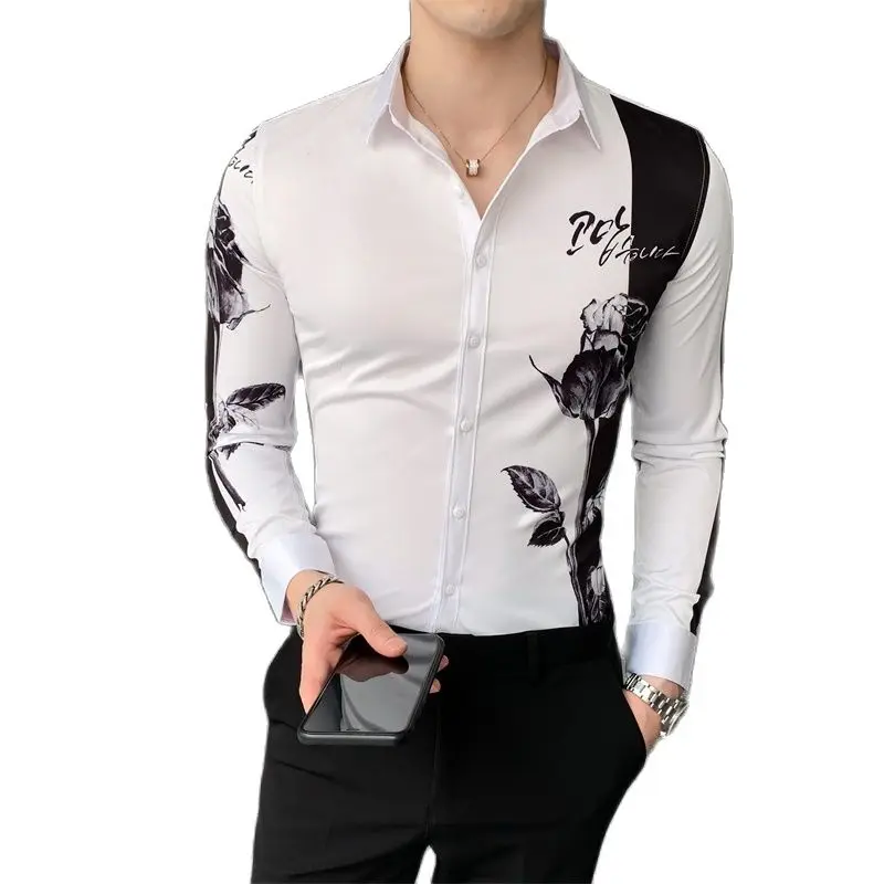 Spring 2021 Fashion Shirt Men's  Digital Print Long Sleeve Shirt Go With Top Size XXXL