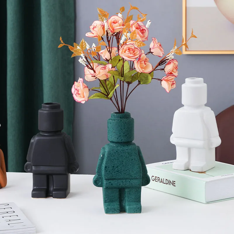 

Nordic Contracted Robot Model Art Vase Ceramic Flower Vase Hydroponic Device Desktop European Home Decoration Accessories