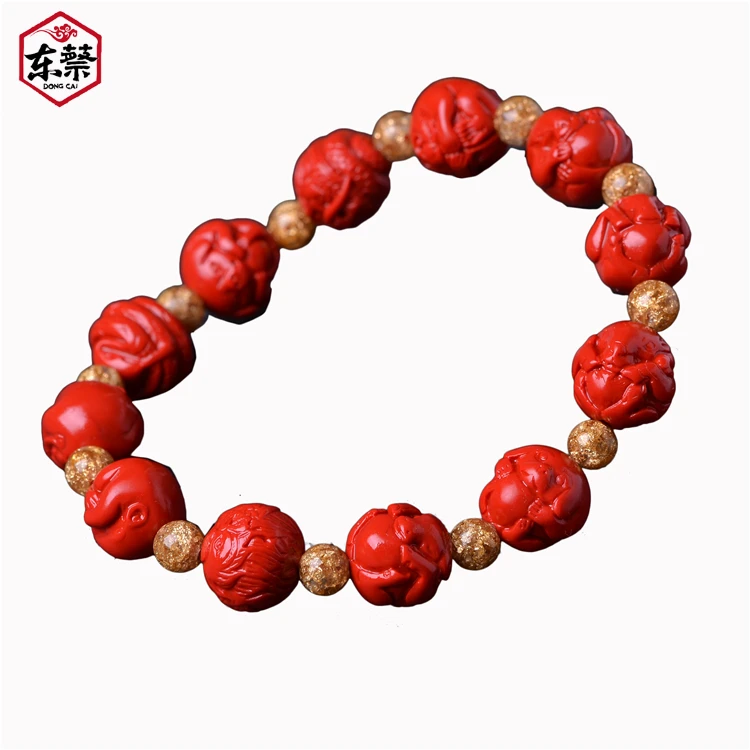 Китайский натуральный красный Органическая Киноварь Зодиак эластичный браслет
