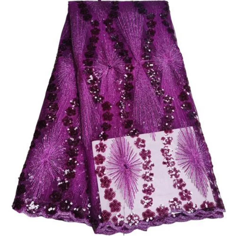 

Фиолетовая Высококачественная африканская блестящая кружевная ткань, французская сетчатая вышивка, тюль, кружевная ткань для нигерийской ...