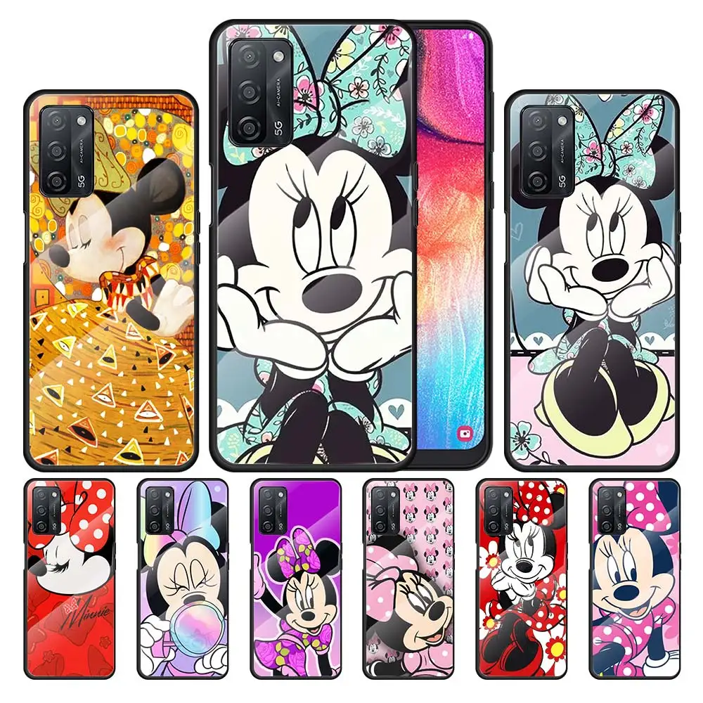 

Disney Minnie Mouse Cute for OPPO Realme 7i 7 6 5 Pro C3 XT A9 2020 A52 Find X2Lite Luxury Tempered Glass Phone Case Cover