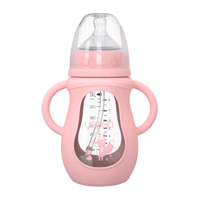 

Baby Glass Silicone Milk Bottle Drinking Cup Wide-caliber Multifunctional Milk Drinking Dual-use Milk Bottle Without BPA