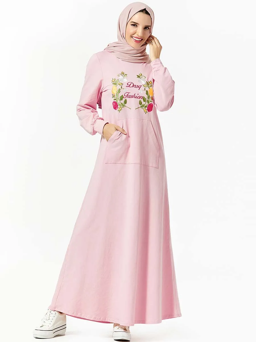 Мусульманская одежда с капюшоном спортивный костюм макси женское платье вышивка