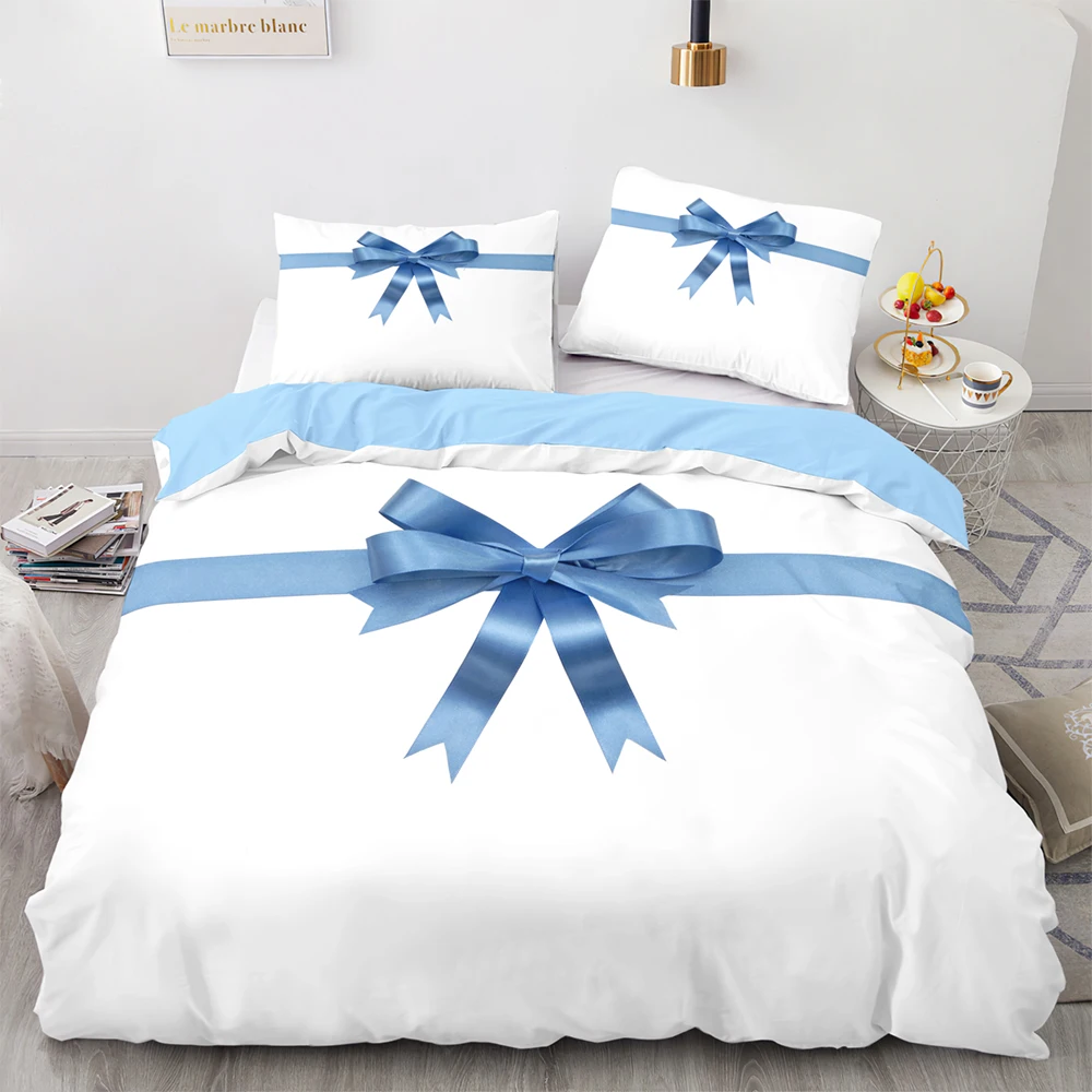 

Brief Style Bedding Set for Bedroom Romantic Bow Pattern Duvet Cover with Pillowcase for Double Bed Home Comfortable Quality