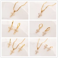 bangrui aaaa zirconia cross crystal gold pendants necklace earrings for women girls fashion jewelry sets party birthday gifts