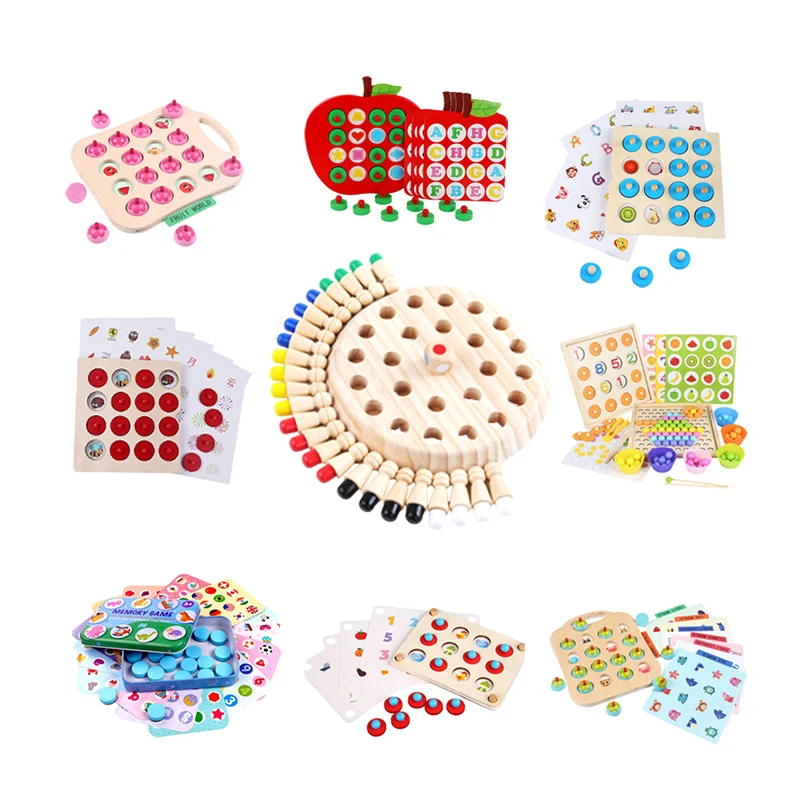 

Montessori Memory Match Stick Chess 3D Puzzle Board Play Game Cognitive Ability Early Educational Toy For Children Kids