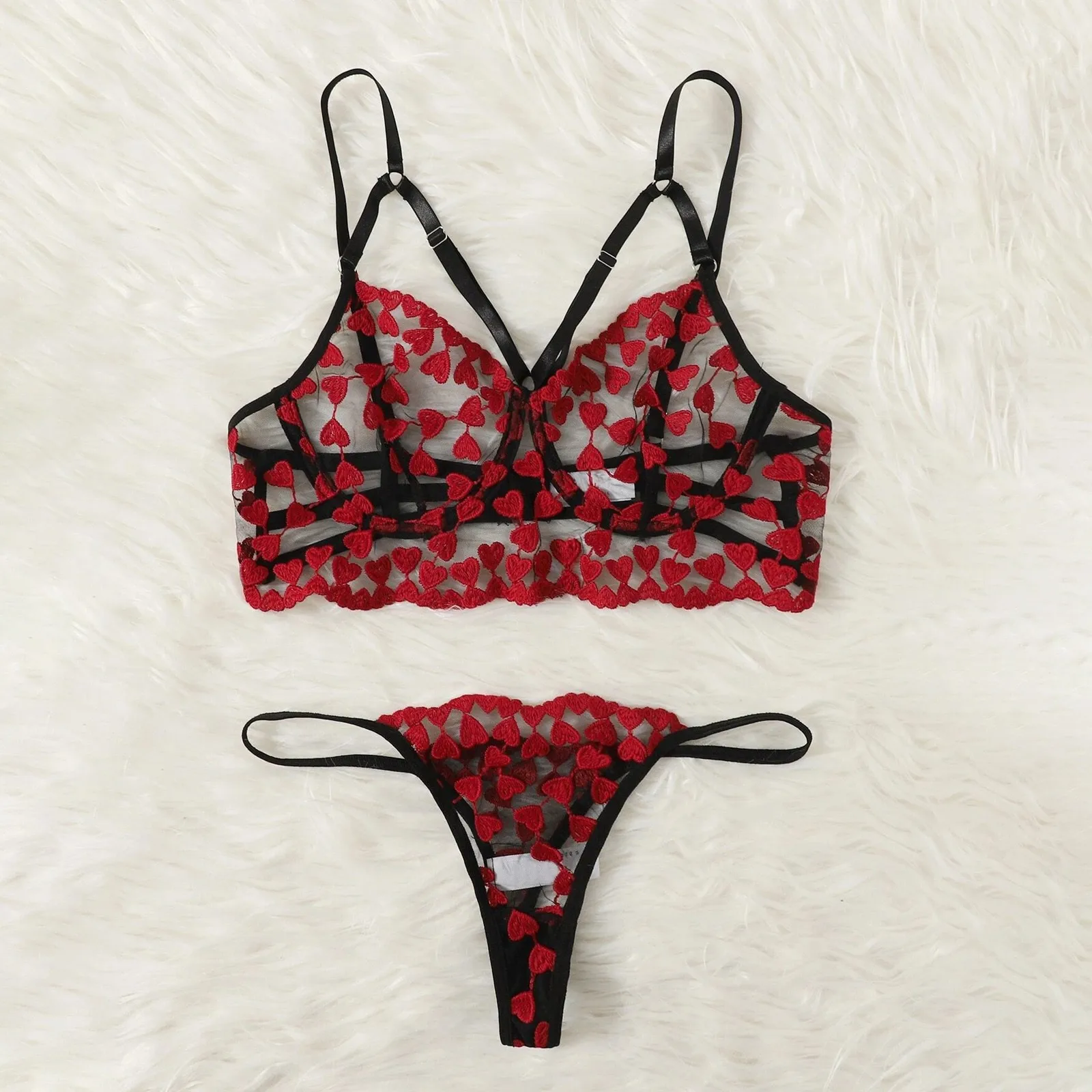 

Sexy Lingerie Set Women's Underwear With Steel Ring Bra G-String Erotic Costumes Lace Perspective Love Embroidery Exotic Sets