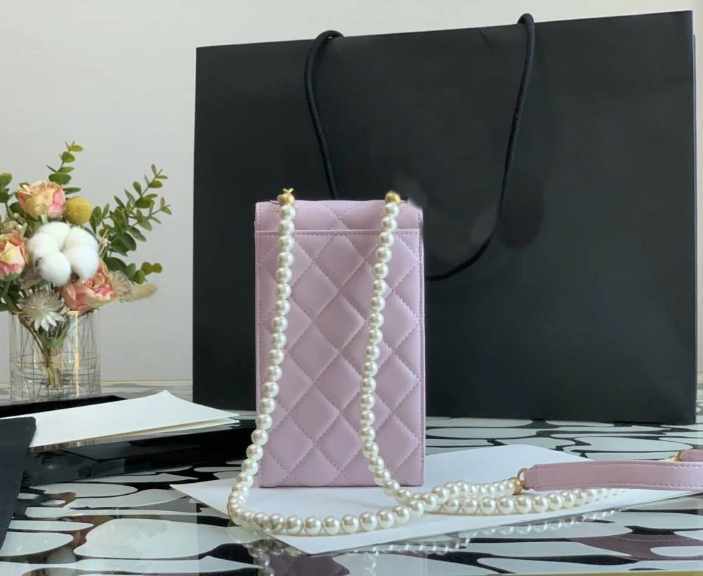 

Роскошный клетчатый чехол из натуральной кожи, мини-чехол с искусственным жемчугом