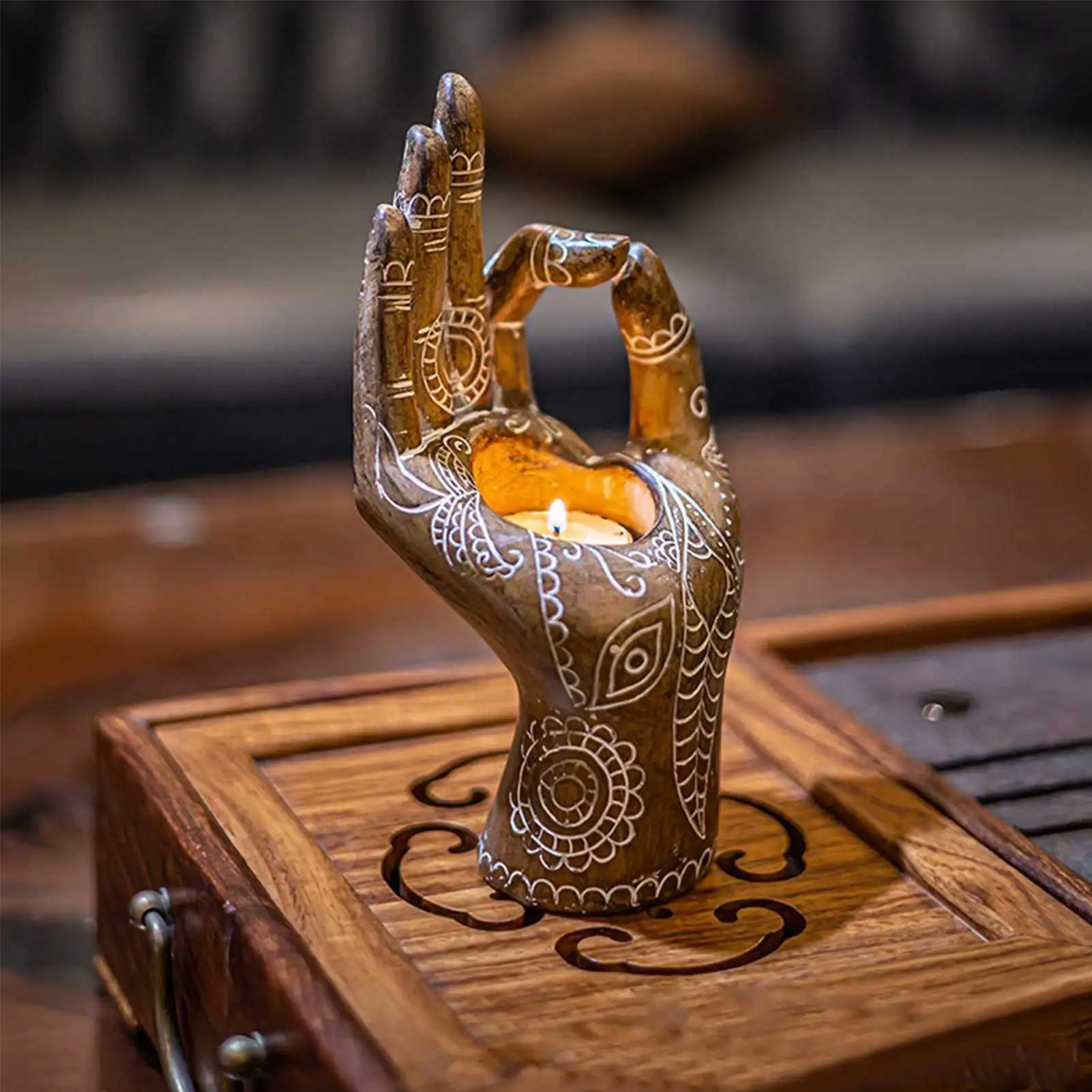 1 шт. Будды подсвечник Mudra ручной настольный Tealight Декор Коллекционные Фигурки