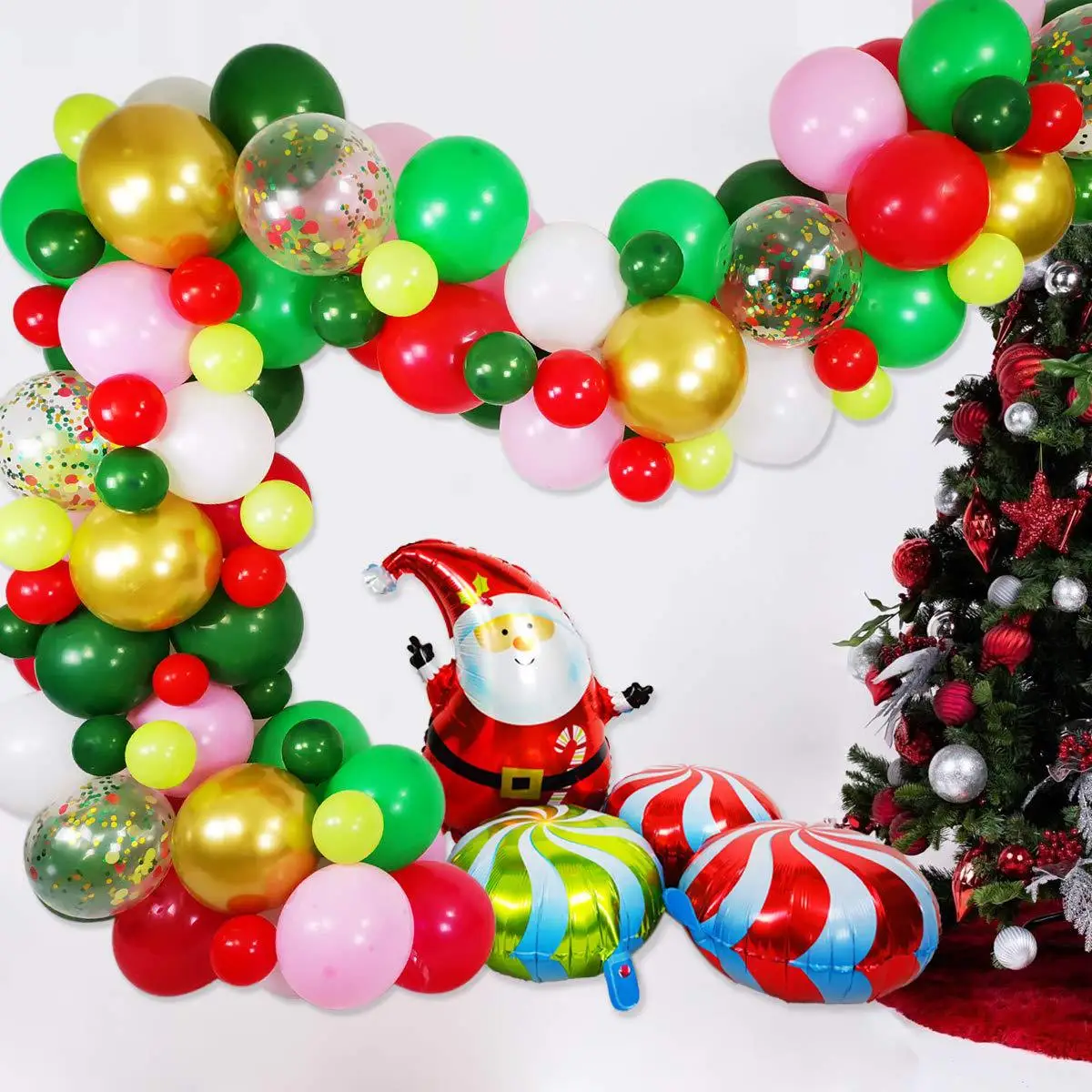 

Рождественский шар, венок, Санта-Клаус, Рождественское украшение для вечерние, конфеты, арка, новогодние воздушные шары, украшения