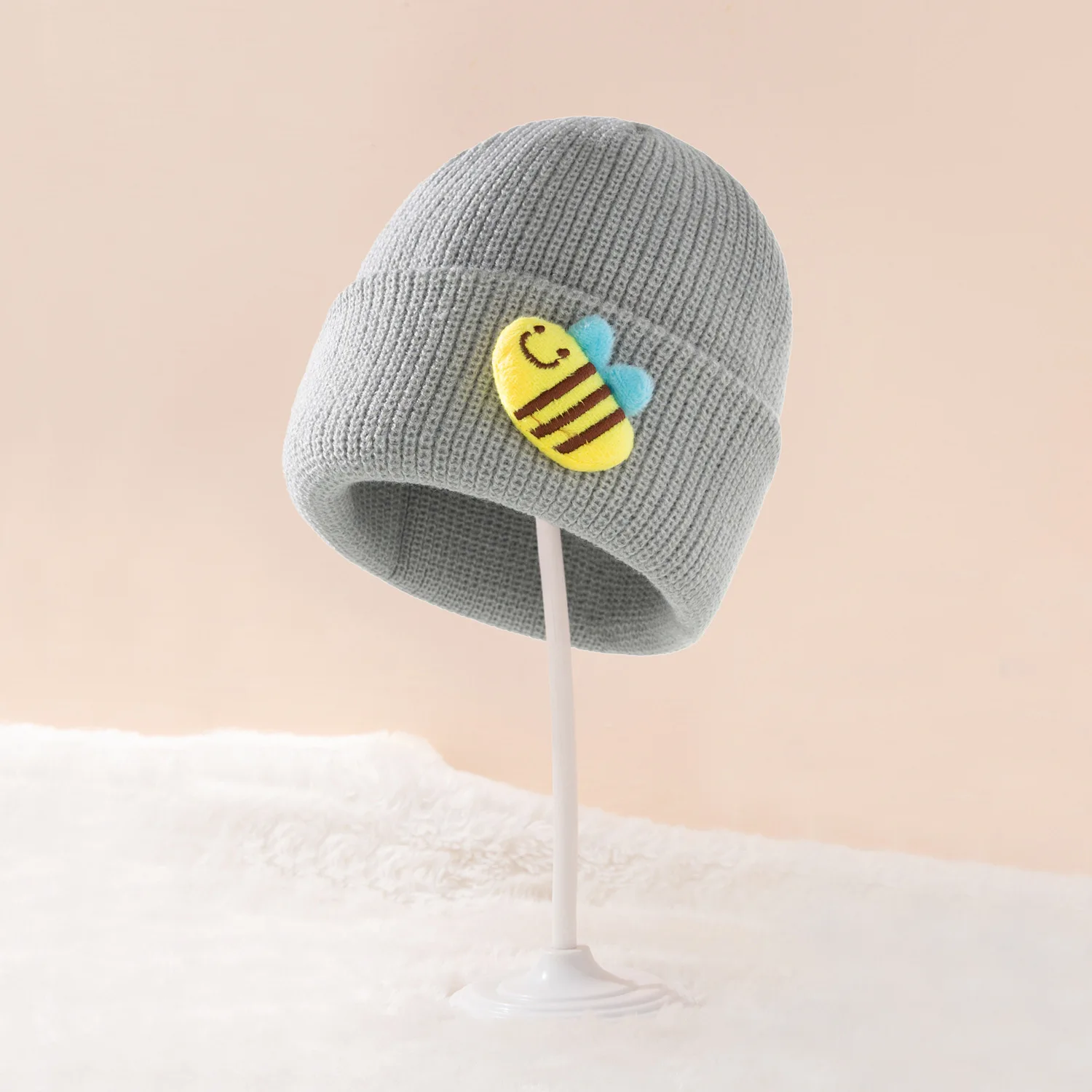 

Cartton Bee Animal Pattern Sticker Knitted Hat for baby Headwrap Winter Warm Crochet Beanies Solid Color Girls Skullies Boys Cap