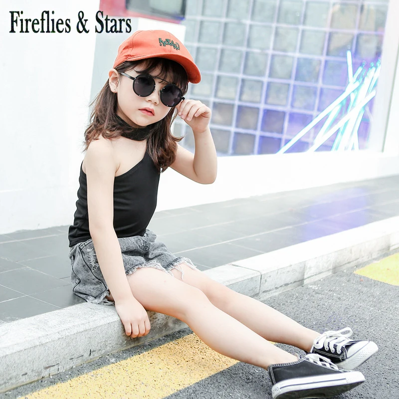 Летняя жилетка для девочек детские футболки Детская уличная одежда с вырезами на