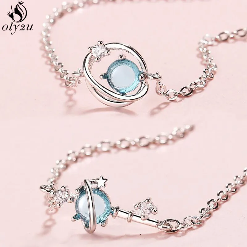 Браслет женский Универсальный с голубыми планетами и камнями | Украшения