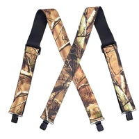 new men suspenders camouflage print elastic tactical x shape 4 black clips on length outdoor straps