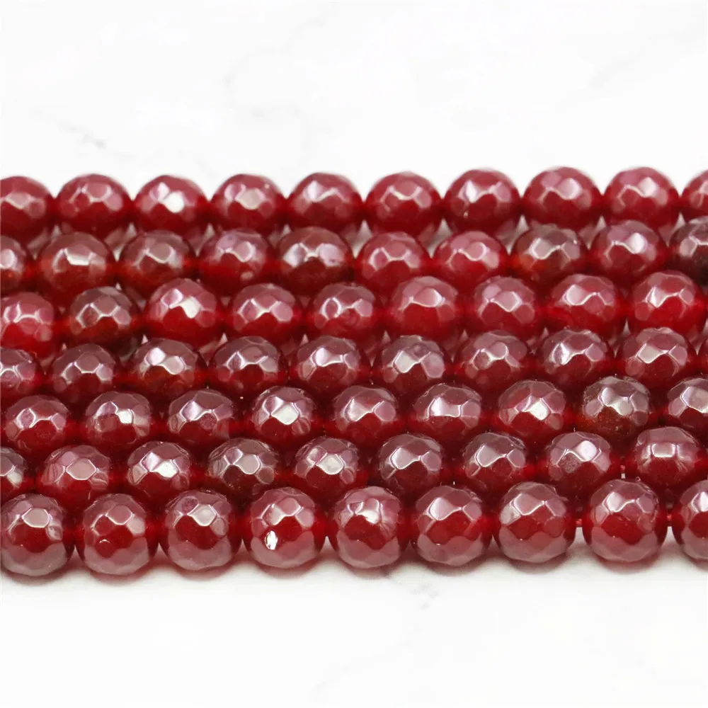 Красный рубин халцедон круглый ограненный камень 8 мм свободные бусины нить