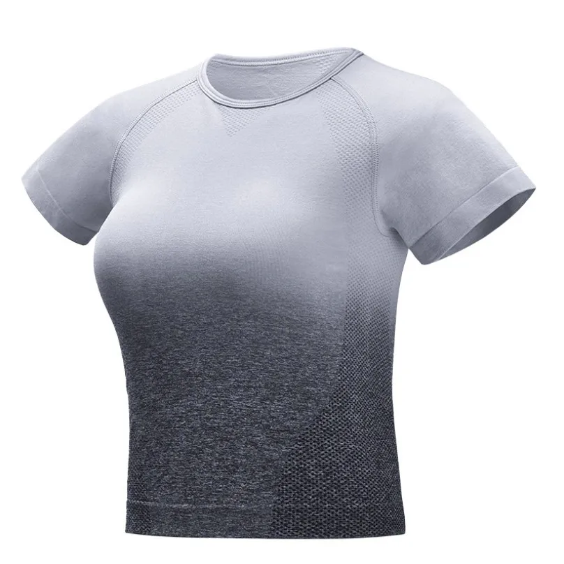 Grey White Shirt Бесшовные спортивные рубашки для женщин тренажерный зал Йога Топ тренировки фитнес рукав футболки укороченный топ тренировки бег спортивная одежда - Цвет: Grey White Shirt