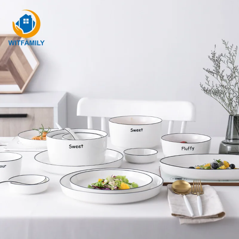 Plate Ceramic Household Bowl English Simple Nordic Style Tableware Dishes Large Plates | Sets