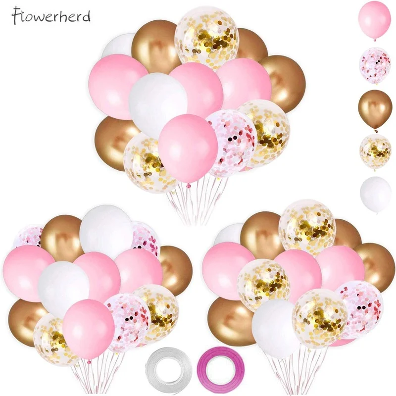 

62Pcs Pink Gold Confetti Latex Balloons Kit 12Inch Balloon Party Supplies for Wedding Girl Birthday Baby Shower Party Decoration