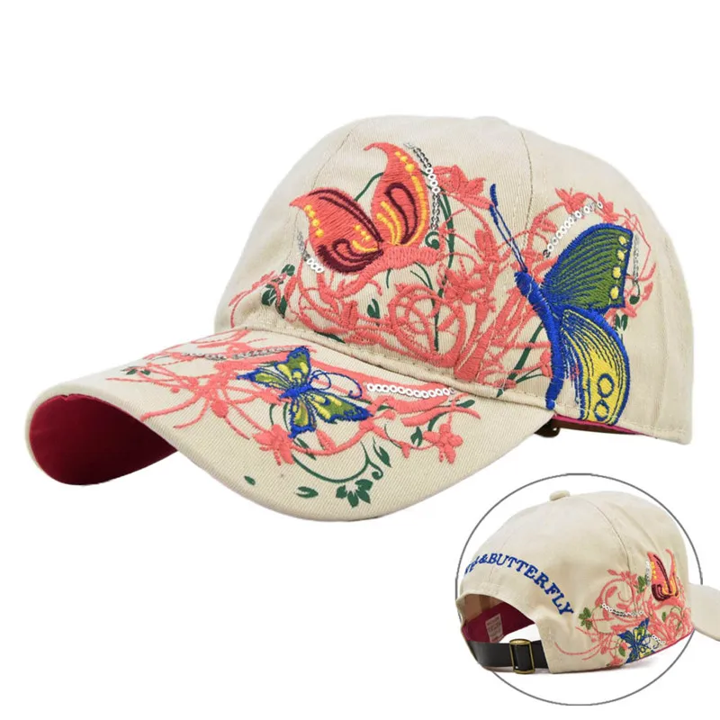 

Sequin Embroidered Baseball Cap Butterfly Embroidery Duck Tongue Lip Print Tide Hat Embroidered Cap Sun Hat
