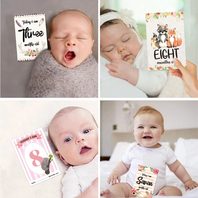 12 hojas de tarjetas de hitos mensuales para beb&eacute;, tarjetas de momento de utiler&iacute;a de fotos de nacimiento a 12 meses-4