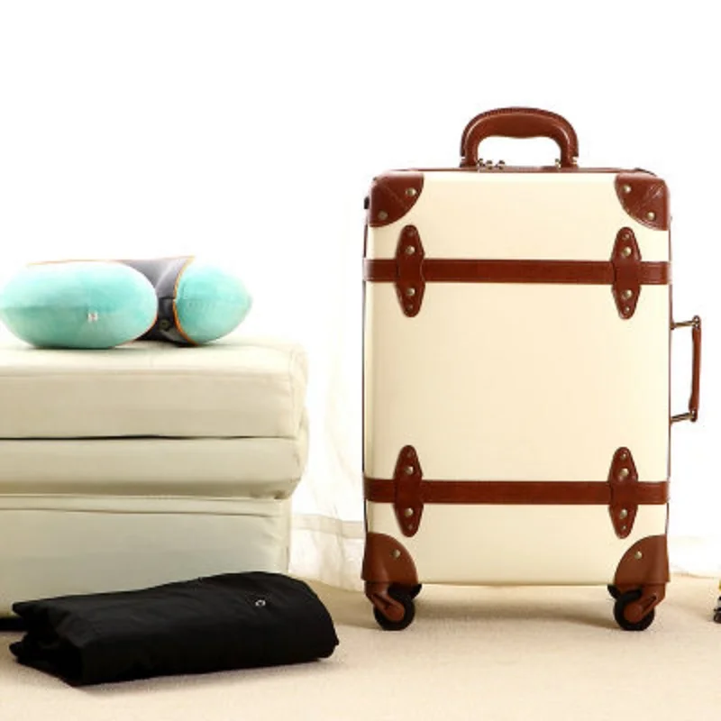 luggage Имитация кожи винтажная милая Мода 20/24 дюймов багаж на колёсиках вертушка брендовый Дорожный чемодан подарок для девушки - Цвет: luggage