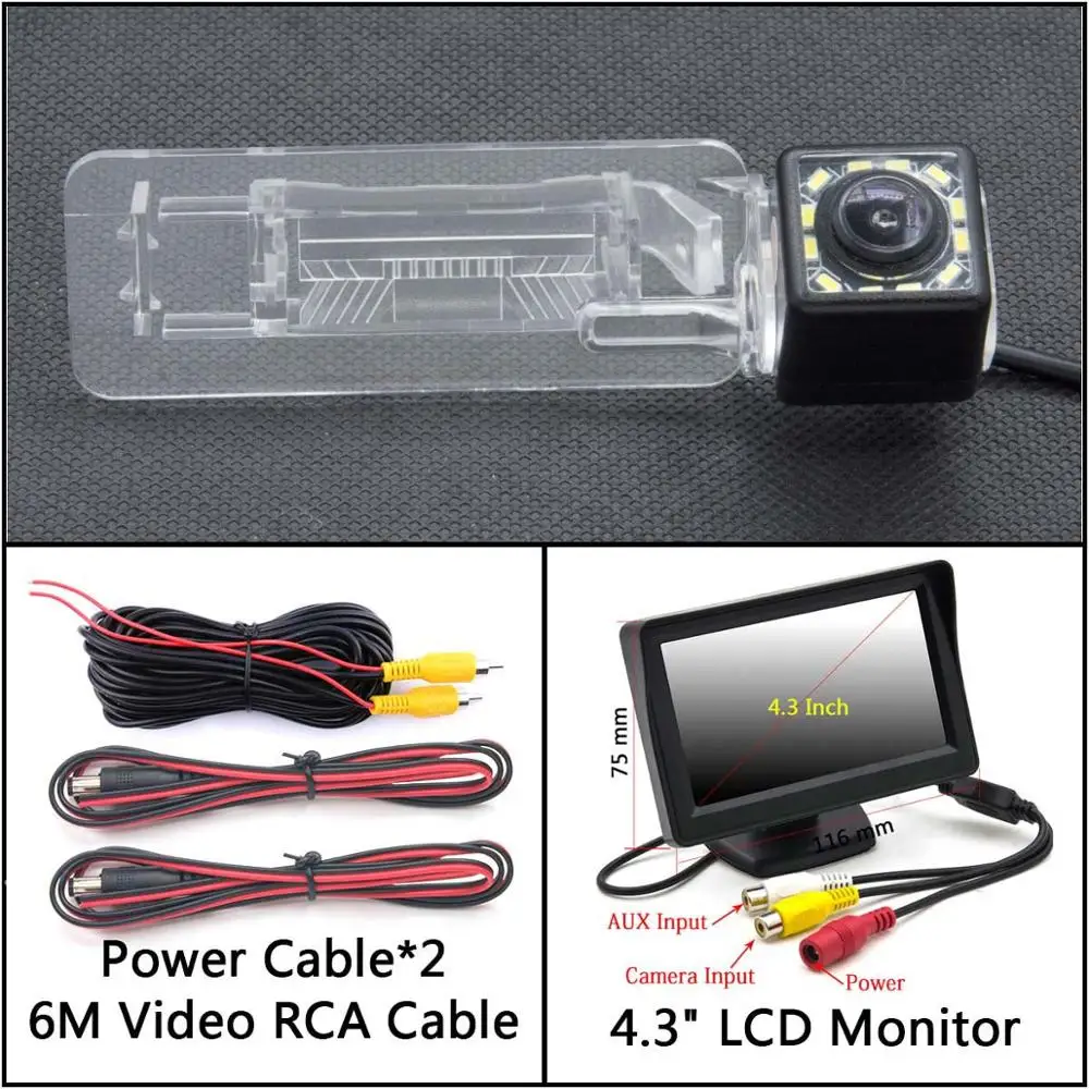 Cam Add 4.3 inch LCD 12 Светодиодный фонарь Автомобильная камера заднего вида для Smart Fortwo 451 Four/Smart ED автомобильная парковочная Водонепроницаемая резервная камера ночного видения - Название цвета: Cam Add 4.3 inch LCD