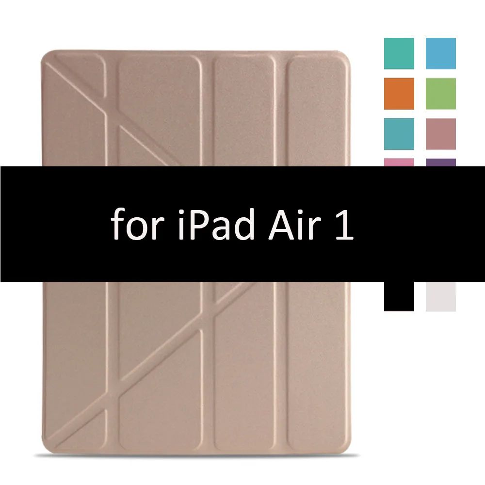 Gold-1 Чехол для iPad Air 2 1, чехол, из искусственной кожи и ультратонкая задняя крышка из поликарбоната, умный чехол, Магнитный чехол для iPad air 2, A1566, A1567, откидная подставка - Цвет: Gold-1