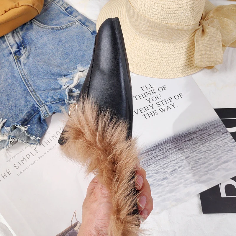 

New autumn and winter slippers for women Muller slippers for women thermal fashion rabbit hair and wool wrapped half slippers