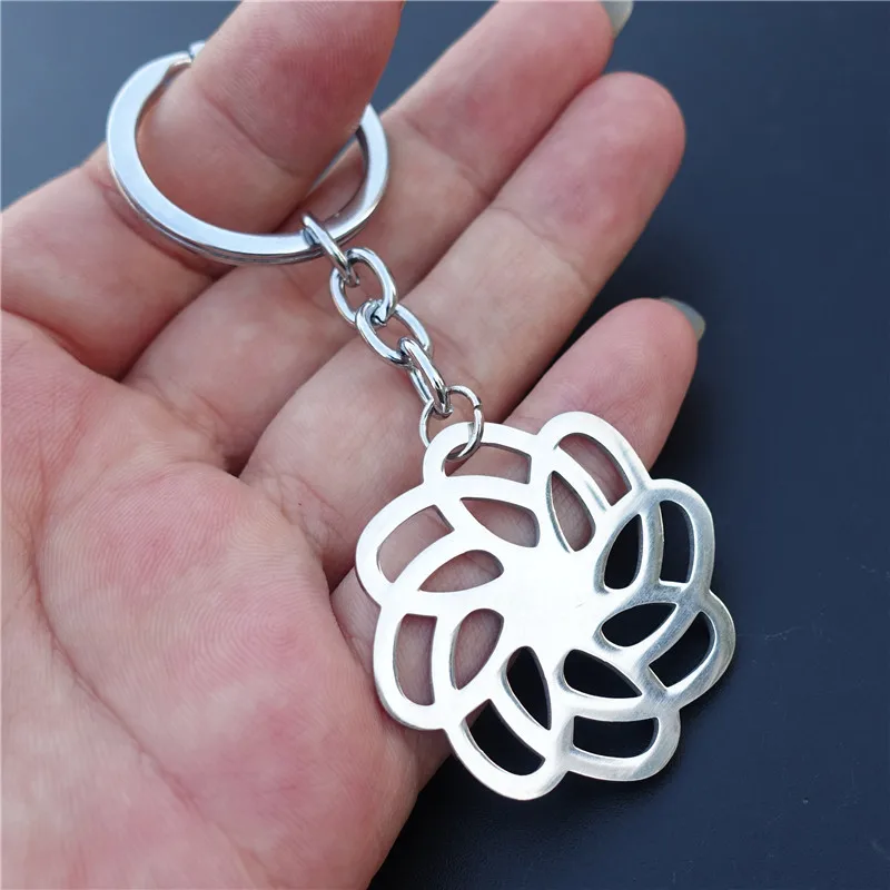 

Peony Flower Keychain Stainless Steel Keyrings Plant Fashion Jewelry Gift For Lady Girls 12 Pcs a Lot Wholesale