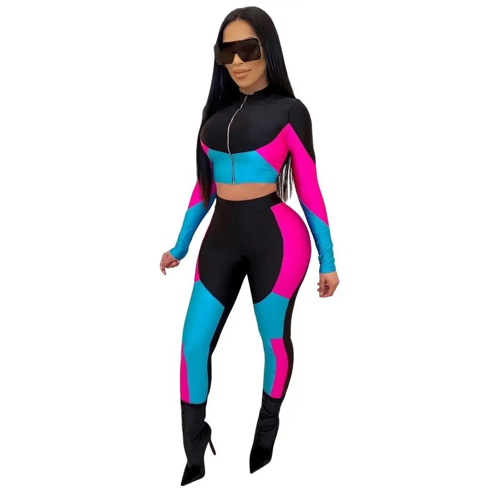 Женский зимний спортивный костюм повседневный цветной укороченный топ на молнии