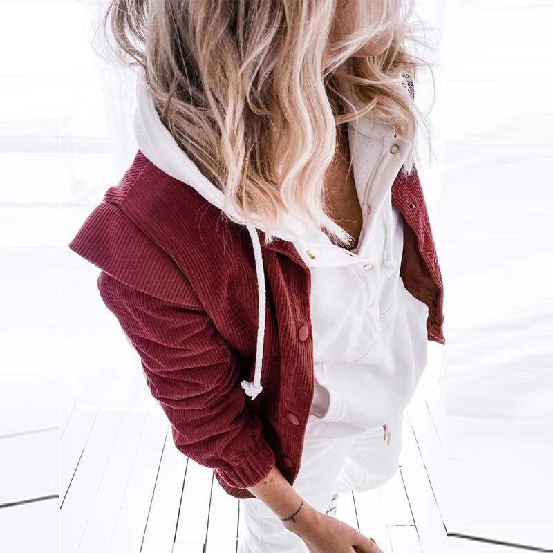 

Autumn Winter Solid Corduroy Fashion Simple Jacket Casual Harajuku Ribbed Coat Tops Women Long Sleeve Button Loose Outwear Femme