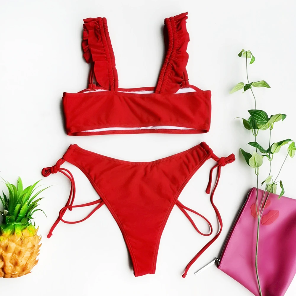 

Sexy Ruffle Bikini Women Swimsuit Push Up Swimwear Female Solid Bikini Set Brazilian Bathing Suits Beach Wear Swimming Suit