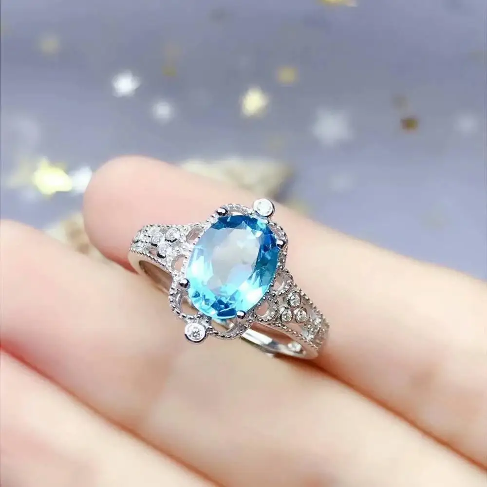 

SHILOVEM 925 SILVER STERLING RINGS REAL NATURAL TOPAZ TRENDY FINE JEWELRY PARTY WEDDING BANDS GIFT NEW 7*9MM WJ0709881AGB