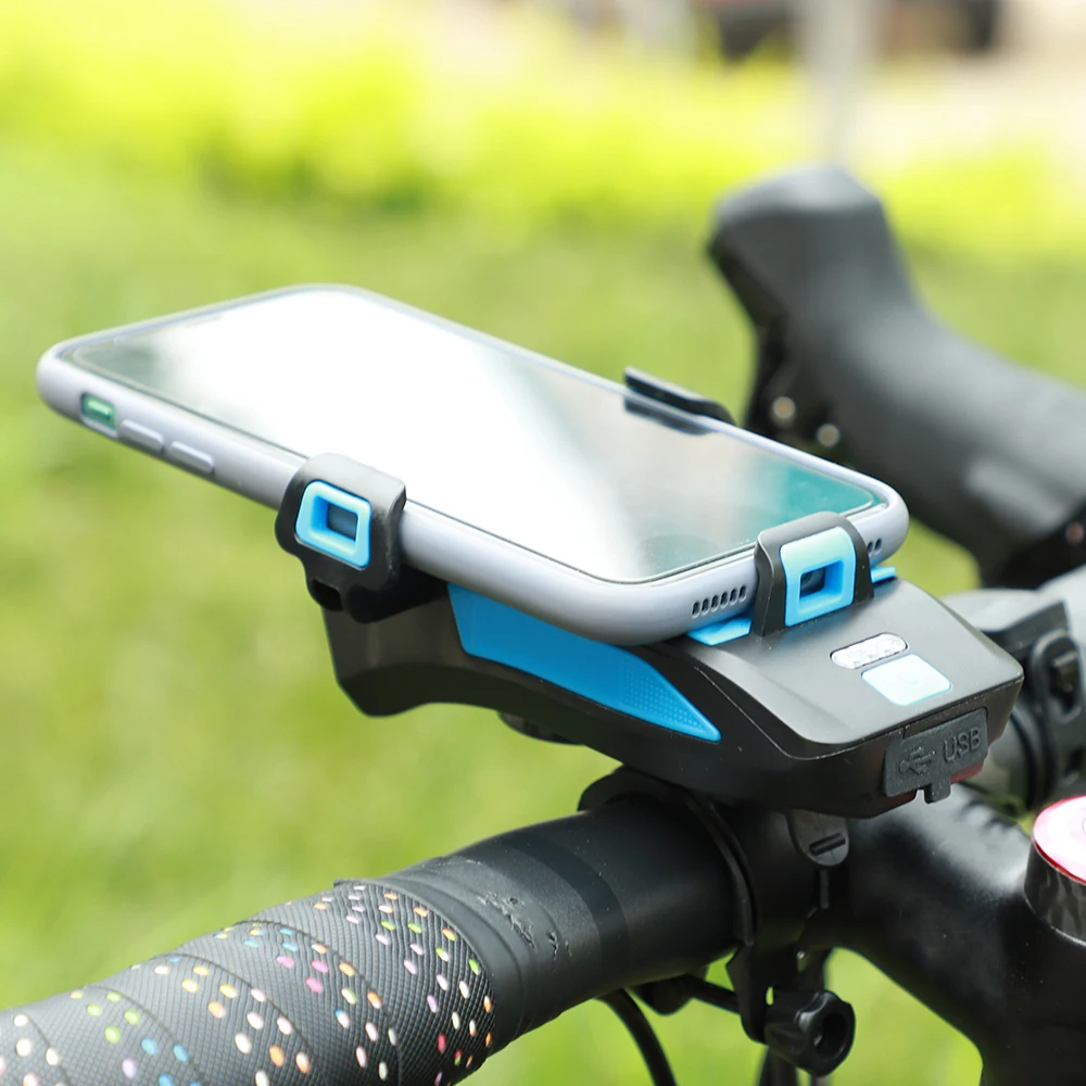 Multifunction 4 IN 1 Bike Light 400 Lumens Flashlight Horn Phone Holder Power Bank Bicycle Front | Спорт и развлечения