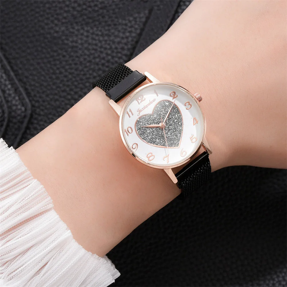 Newly Fashion Quartz Watch Steel Mesh Strap Heart Pattern Round Dial Simple Casual for Women Girls | Наручные часы