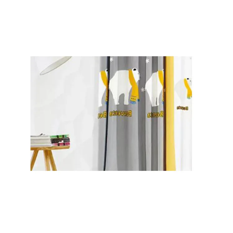 

Cartoon Towel Embroidered Children's Room Cotton and Linen Curtains Bedroom Shading Polar Bear Curtains for Boy's Room