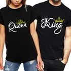 Футболка с коротким рукавом для влюбленных, модная Повседневная рубашка с принтом короны короли и короли, для мужчин и женщин, на лето