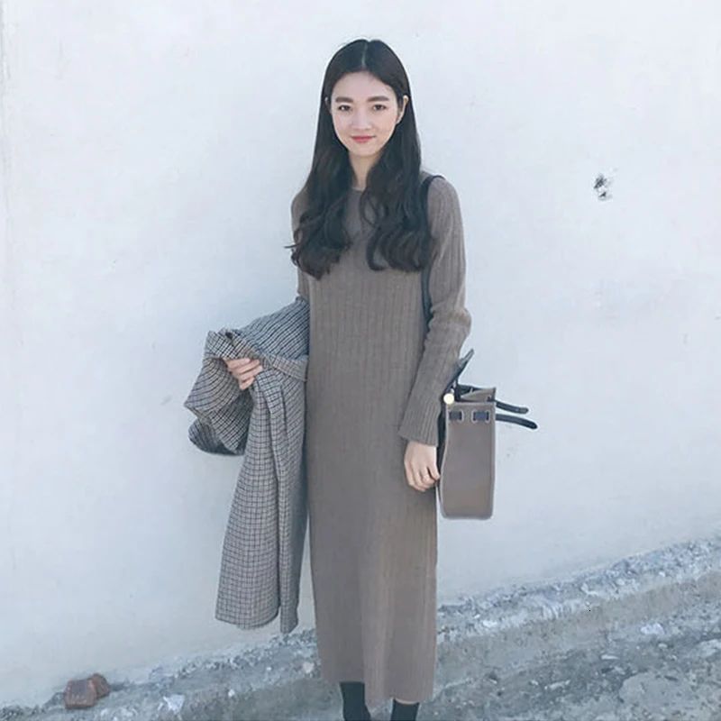 Размера плюс вязаный свитер с длинным рукавом зимнее облегающее свободное