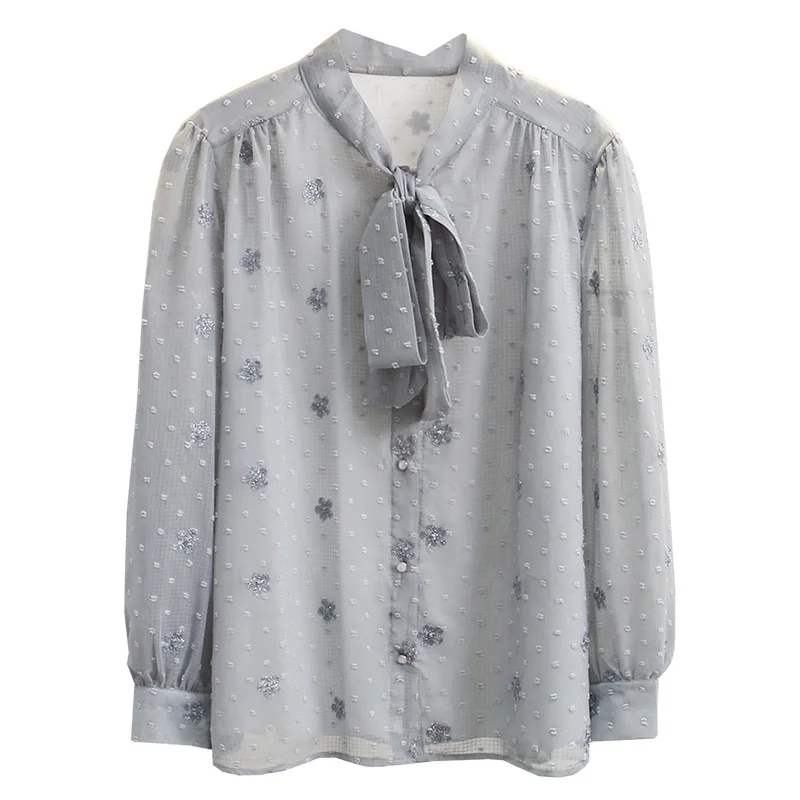 

Spring 2021 Women Shirt Plus Size Fashion Casual Clothes Female Tops Chiffon Flowers Embroidery Camisa De Las Mujeres