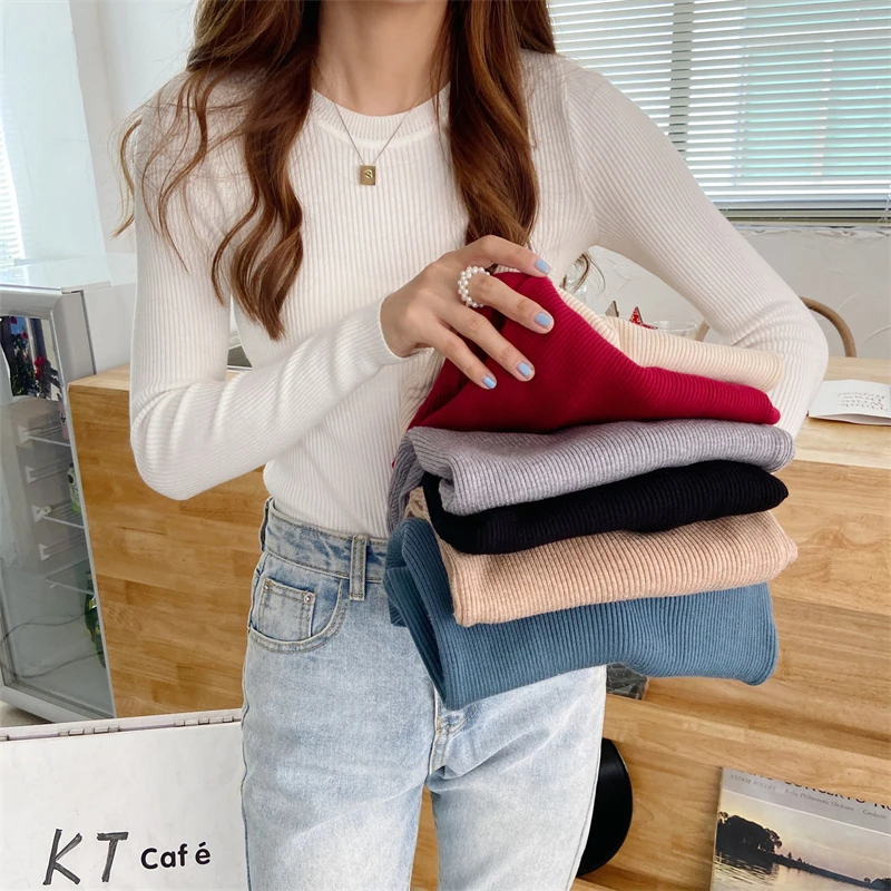 

Hot Sale Autumn Winter Round Neck Simple Comfortable Warm Knitted All-match Fashion Base Shirt Pullover Sweater Top for Women