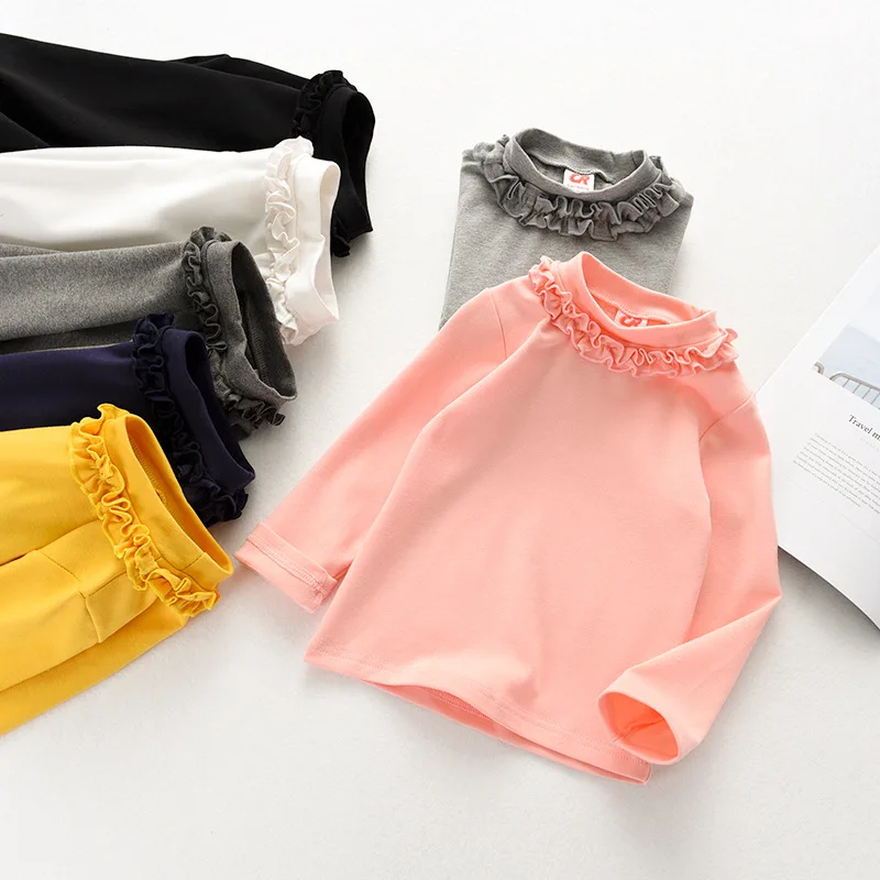 Весенняя одежда осенняя и зимняя топы Детская Однотонная футболка с высоким