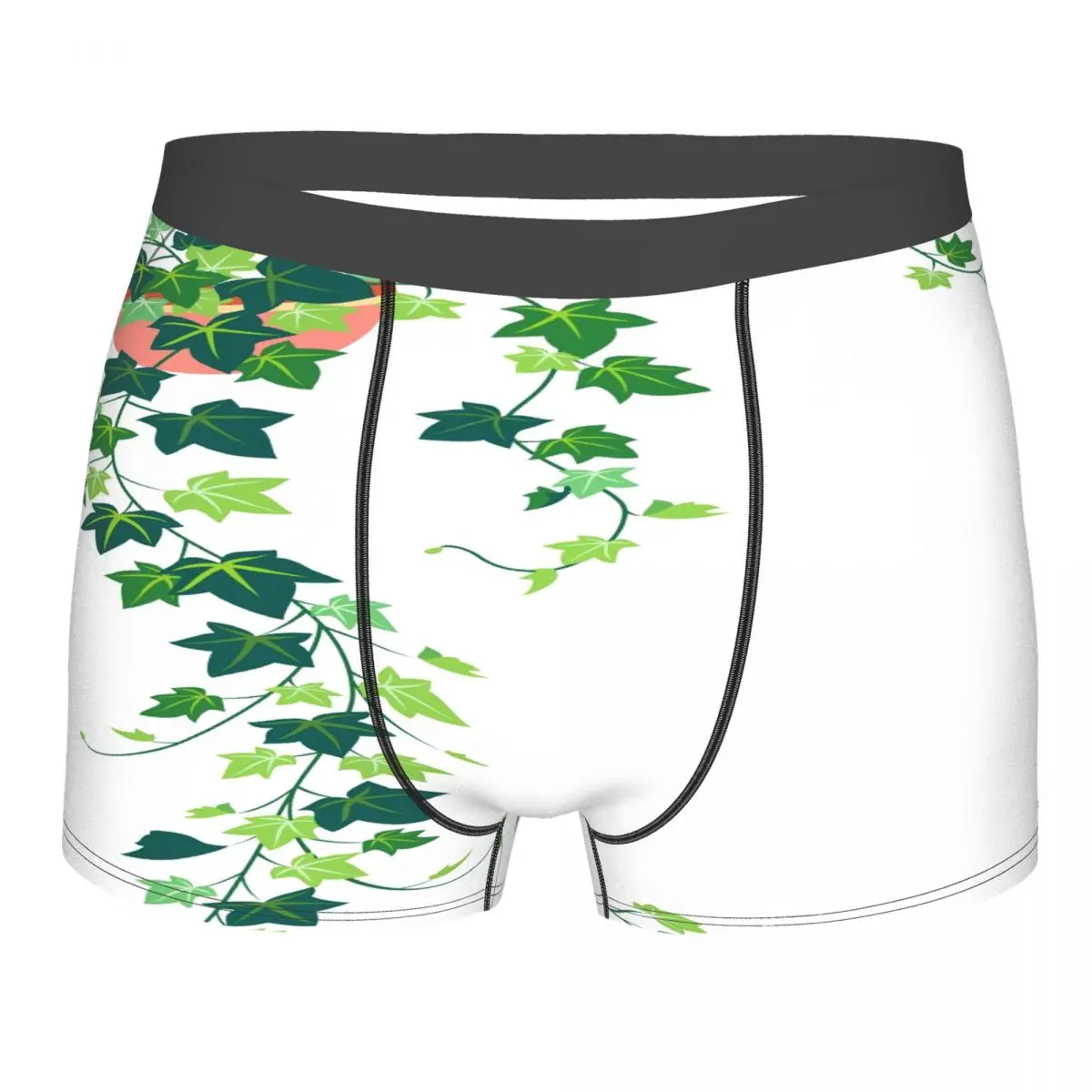 

Mens Underwear Boxer Brief Green Ivy On White Spring Floral Print Personalized Adult Teen Boys Underpants