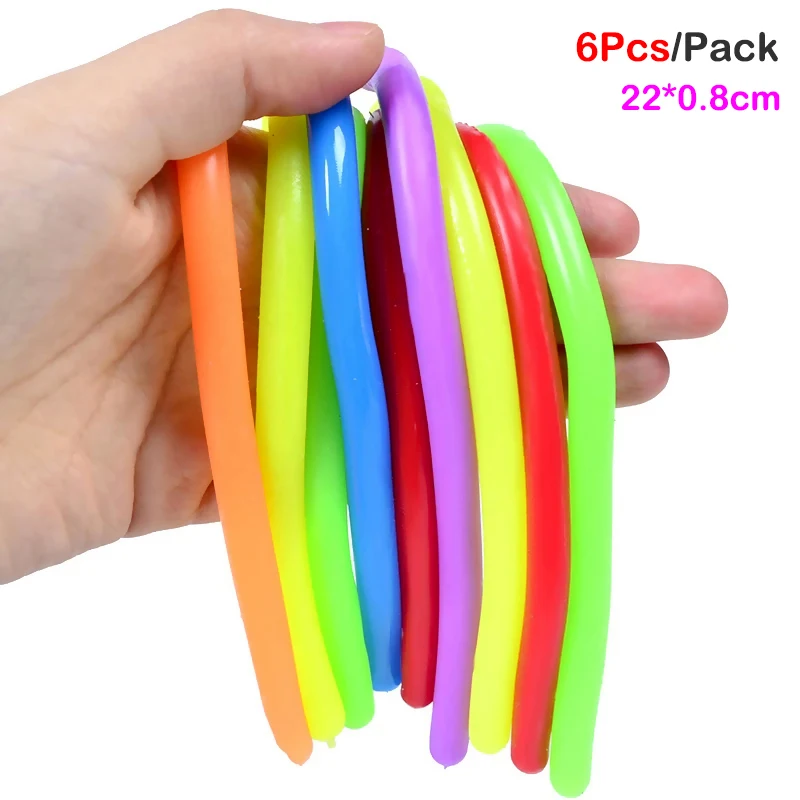 6Pieces/Pack DIY Soft Rubber Noodle Elastic Rope Toys Stretch String Stress Relief Toy Stretch Rope Fidget Stress Vent Toys 22cm