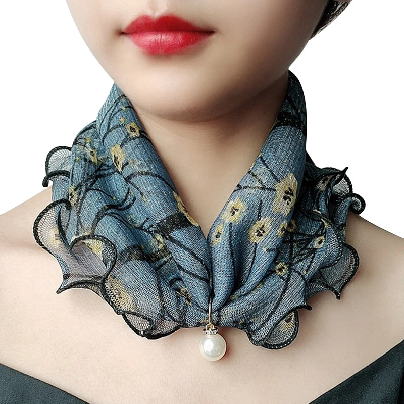 

46 Styles!! Pearl Decor Gold Thread Lace Summer Women Elegant Ruffled Scarf Pearl Lace Variety Scarf Dropshipping Neck Bandana