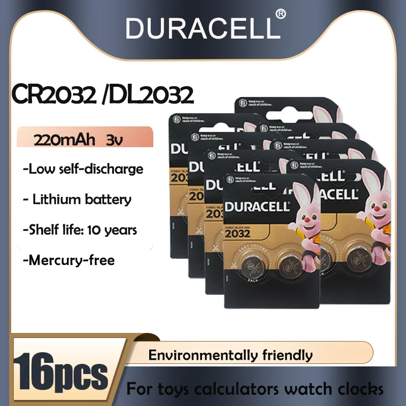 16 шт. оригинальные литиевые батареи DURACELL CR2032 DL2032 ECR2032 5004LC KCR2032 BR2032 220 мАч 3 в для