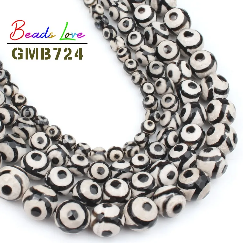 Лидер продаж граненые бусины 15 5 дюйма в виде черных пятен тибетские Мистические