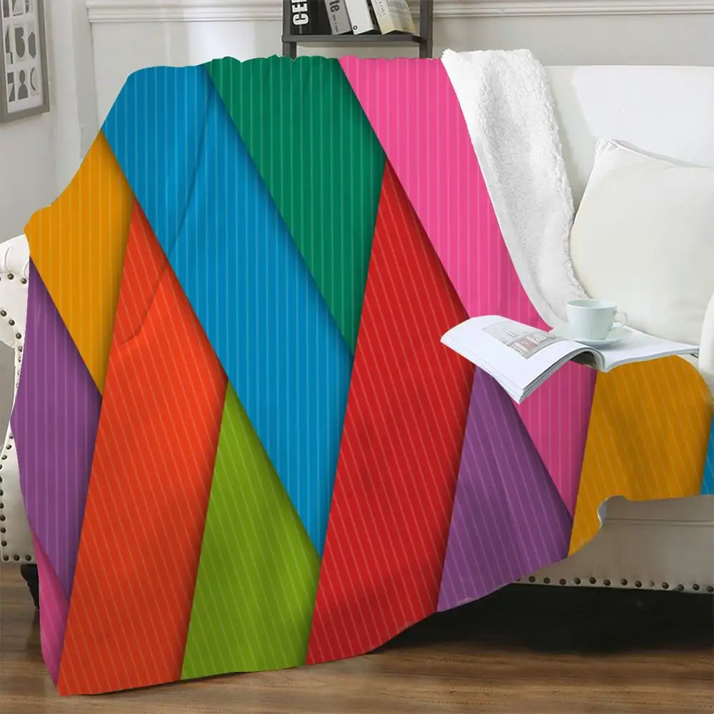 

NKNK Colorful Blanket Rainbow Bedspread For Bed Line Thin Quilt Art Blankets For Beds Sherpa Blanket Fashion High Quality