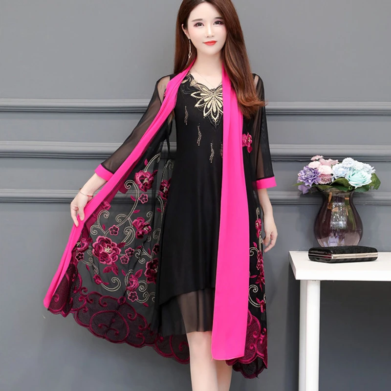 Женское платье из двух частей винтажный сарафан с цветочной вышивкой