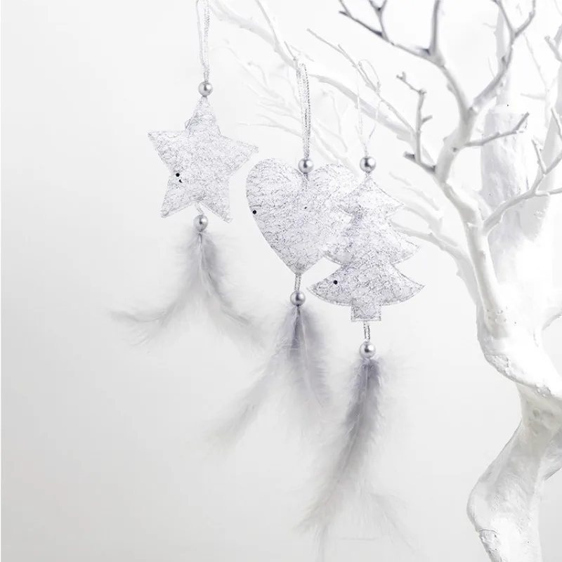 3pcs Christmas Decorations for Home Gold Silver Star Heart Christmas Tree Feather Pendant Xmas Ornaments New Year Decorations